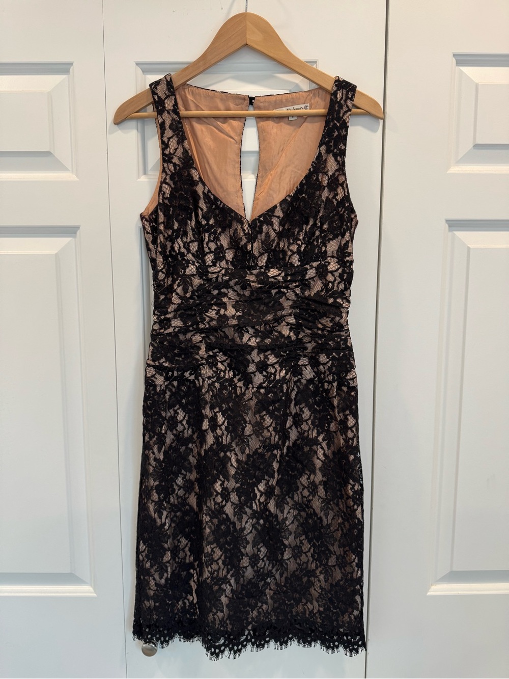 Nanette Lepore Sleeveless Black Lace Overlay Dress with Nude Lining